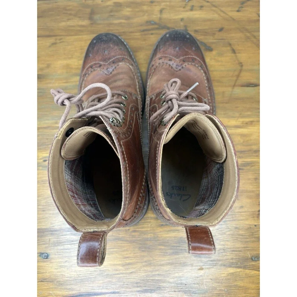 Clark’s Montacute Lord Men’s Boot Size 10M Tan Brown Leather Wingtip Brogue